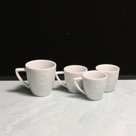 Set of 4 Nespresso Demitasse White Porcelain Coffee Cups bundle of two sizes - Picture 1 of 4
